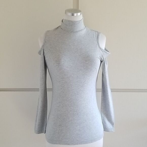 Workshop Grey Heather Cold Shoulder Turtleneck,NEW - Picture 1 of 8
